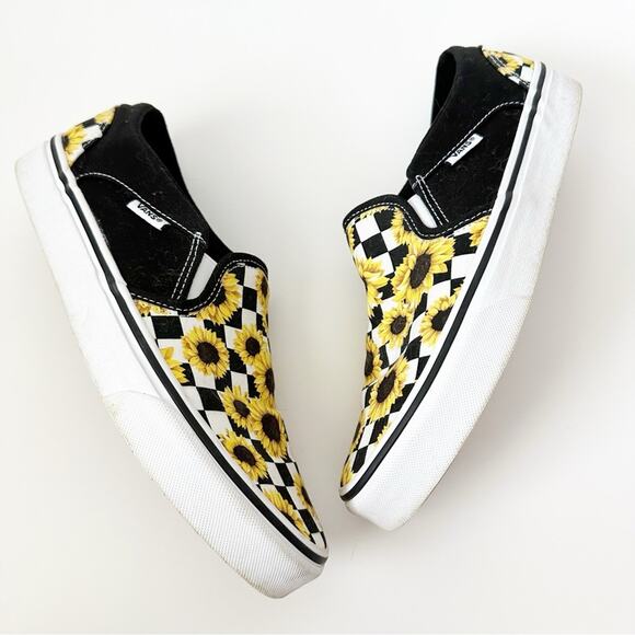Vans Checker Flower Sunflower Slip On Skate Sneakers - Picture 2 of 8